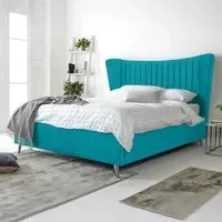 Tatum King Size Bed Frame with Headboard - Blue, Velvet