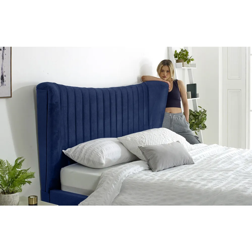 Tatum King Size Bed Frame with Headboard - Blue, Velvet