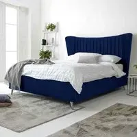 Tatum King Size Bed Frame with Headboard - Blue, Velvet