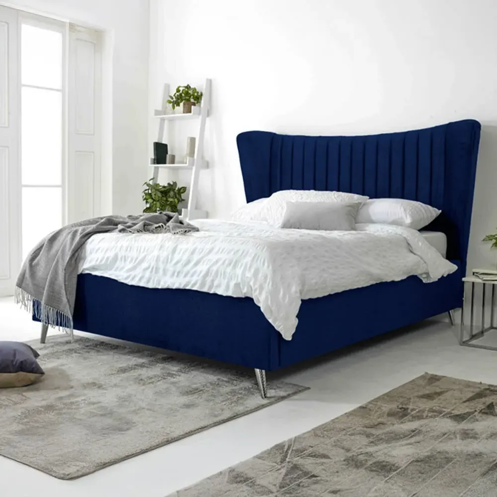 Tatum King Size Bed Frame with Headboard - Blue, Velvet