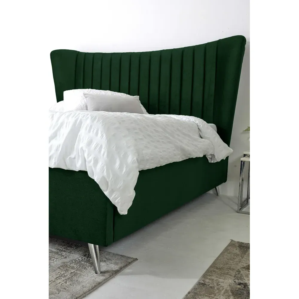 Tatum King Size Bed Frame with Headboard - Green, Velvet