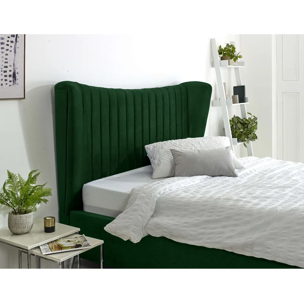 Tatum King Size Bed Frame with Headboard - Green, Velvet