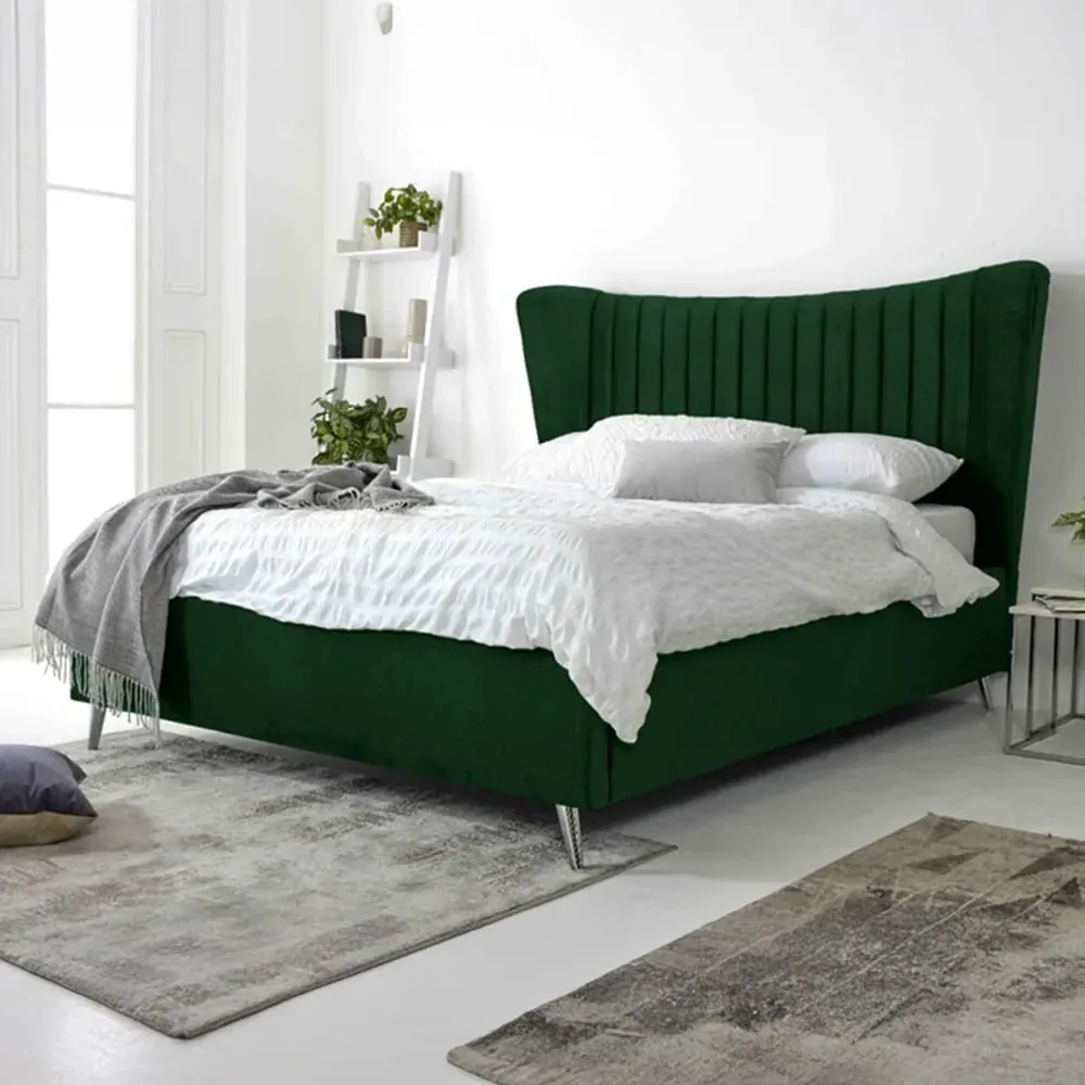 Tatum King Size Bed Frame with Headboard - Green, Velvet