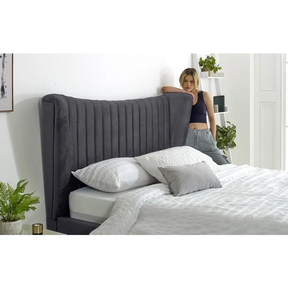 Tatum King Size Bed Frame with Headboard - Grey, Velvet