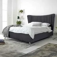 Tatum King Size Bed Frame with Headboard - Grey, Velvet