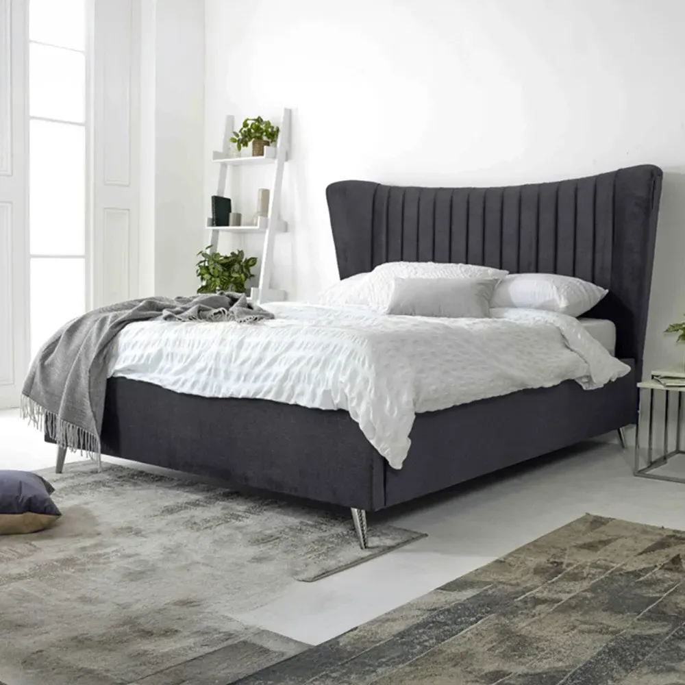 Tatum King Size Bed Frame with Headboard - Grey, Velvet