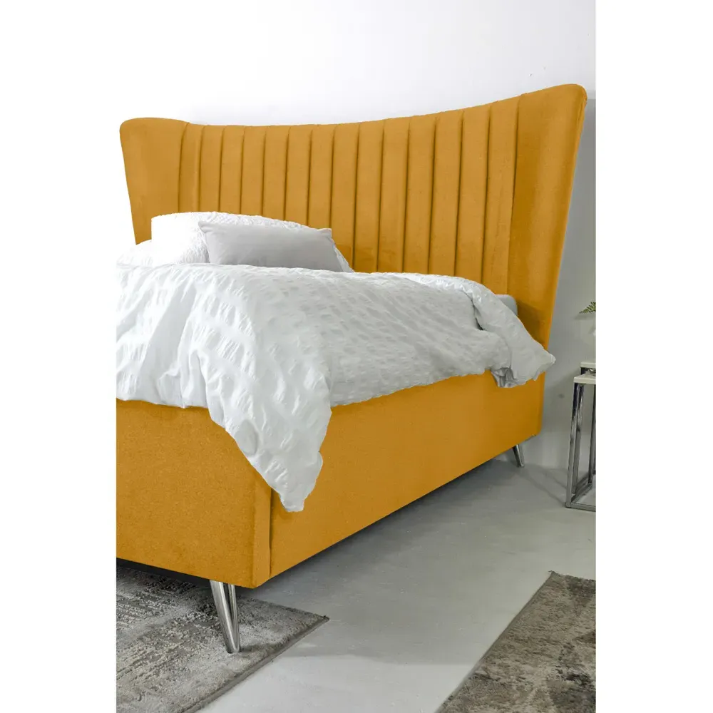 Tatum King Size Bed Frame with Headboard - Mustard, Velvet