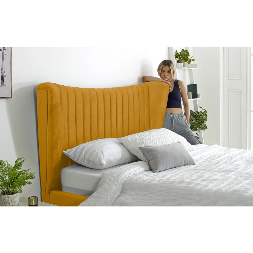 Tatum King Size Bed Frame with Headboard - Mustard, Velvet