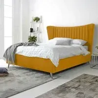 Tatum King Size Bed Frame with Headboard - Mustard, Velvet