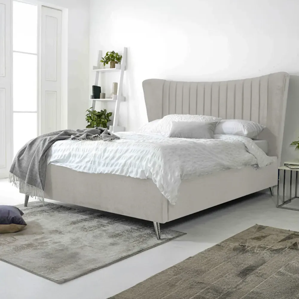 Tatum King Size Bed Frame with Headboard - Silver, Velvet