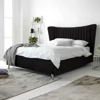Tatum Single Bed Frame with Headboard - Black, Velvet