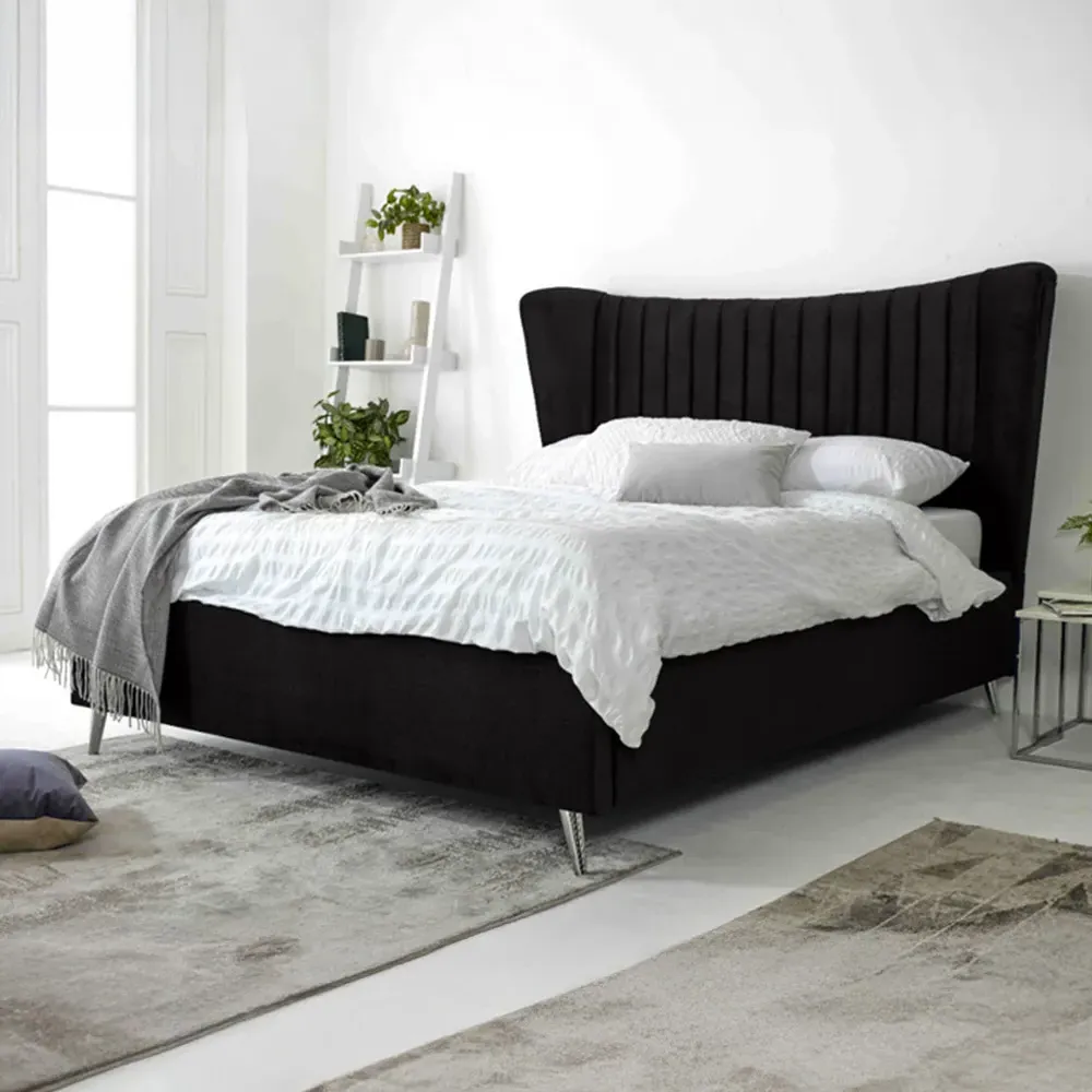 Tatum Single Bed Frame with Headboard - Black, Velvet image