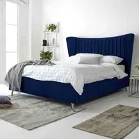Tatum Single Bed Frame with Headboard - Blue, Velvet