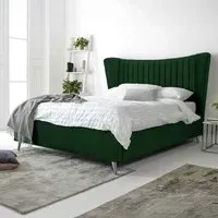 Tatum Single Bed Frame with Headboard - Green, Velvet