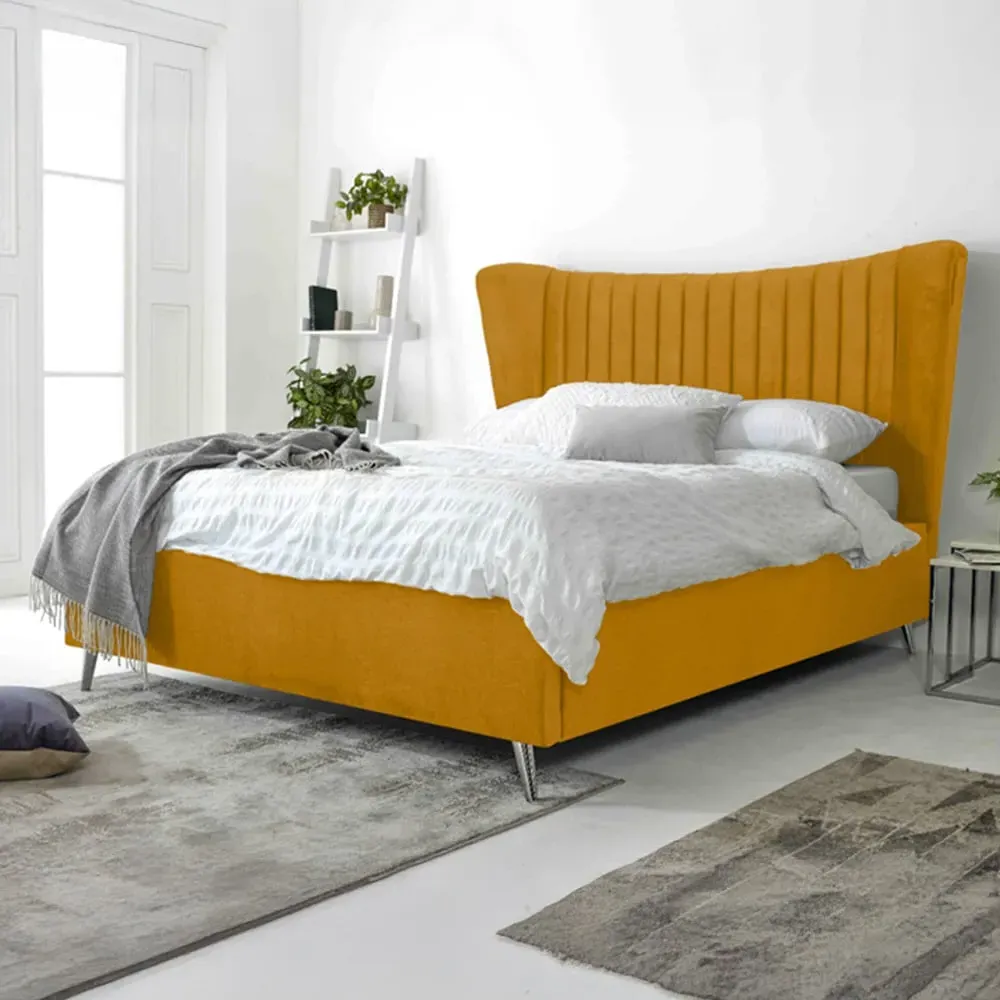 Tatum Single Bed Frame with Headboard - Orange, Velvet