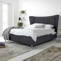Tatum Single Bed Frame with Headboard - Steel, Velvet