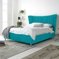 Tatum Single Bed Frame with Headboard - Teal, Velvet