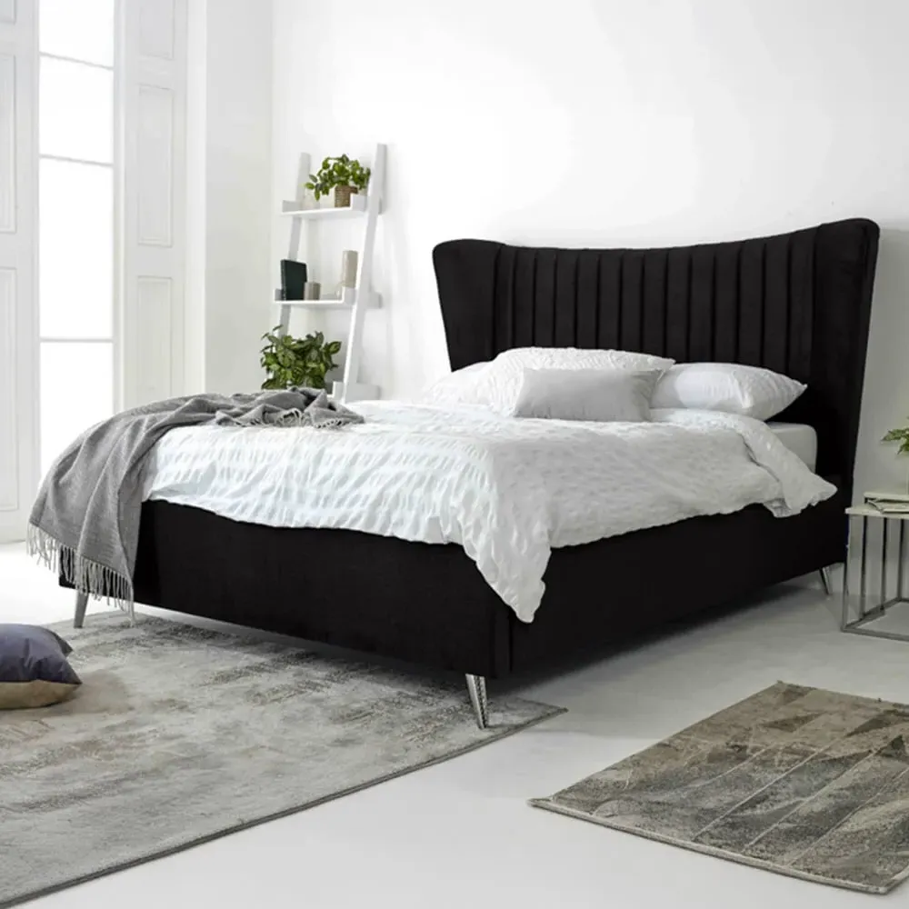 Tatum Small Double Bed Frame with Headboard - Black, Velvet