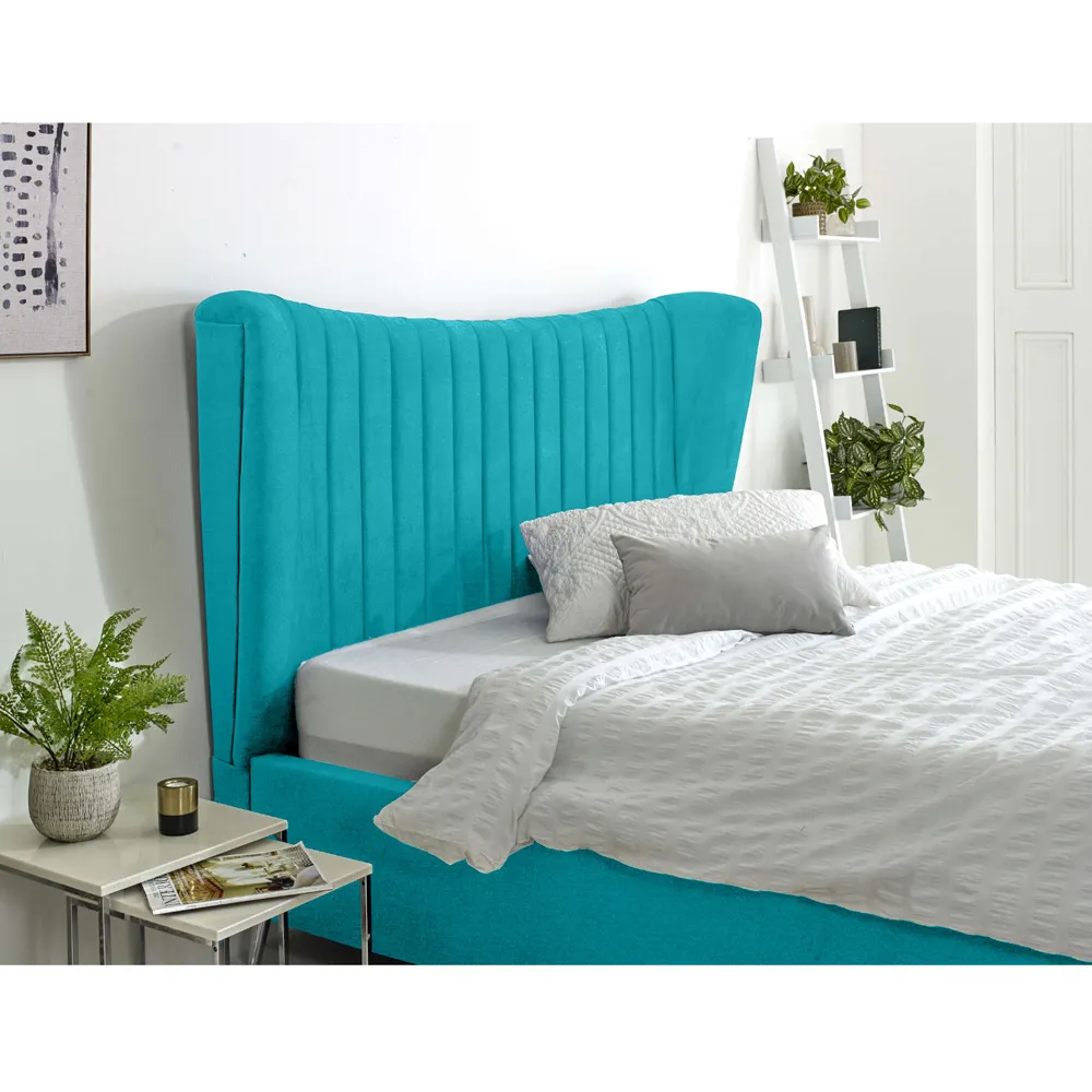 Tatum Small Double Bed Frame with Headboard - Blue, Velvet
