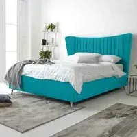Tatum Small Double Bed Frame with Headboard - Blue, Velvet