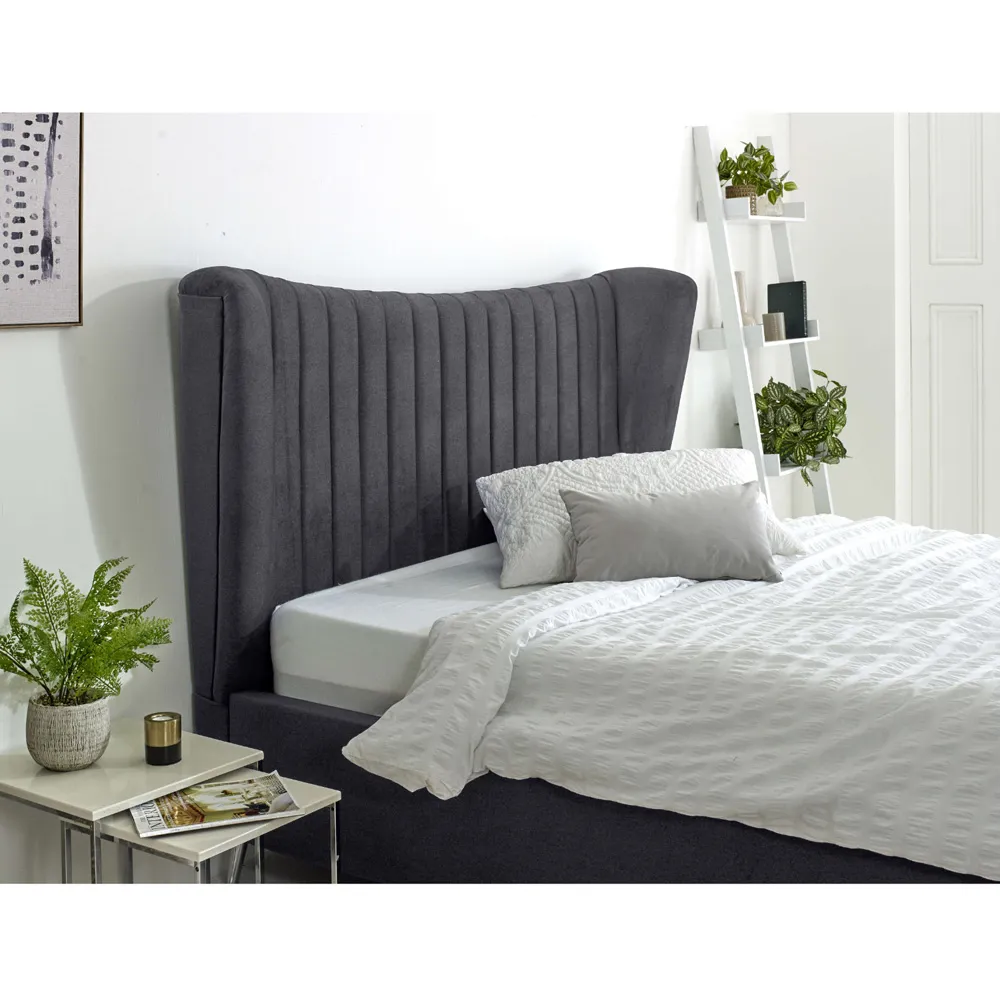 Tatum Small Double Bed Frame with Headboard - Grey, Velvet
