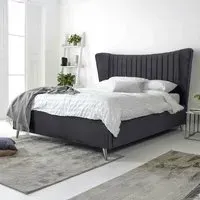 Tatum Small Double Bed Frame with Headboard - Grey, Velvet