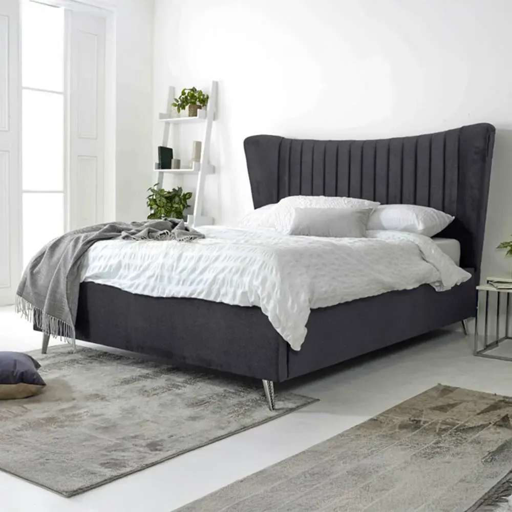 Tatum Small Double Bed Frame with Headboard - Grey, Velvet image