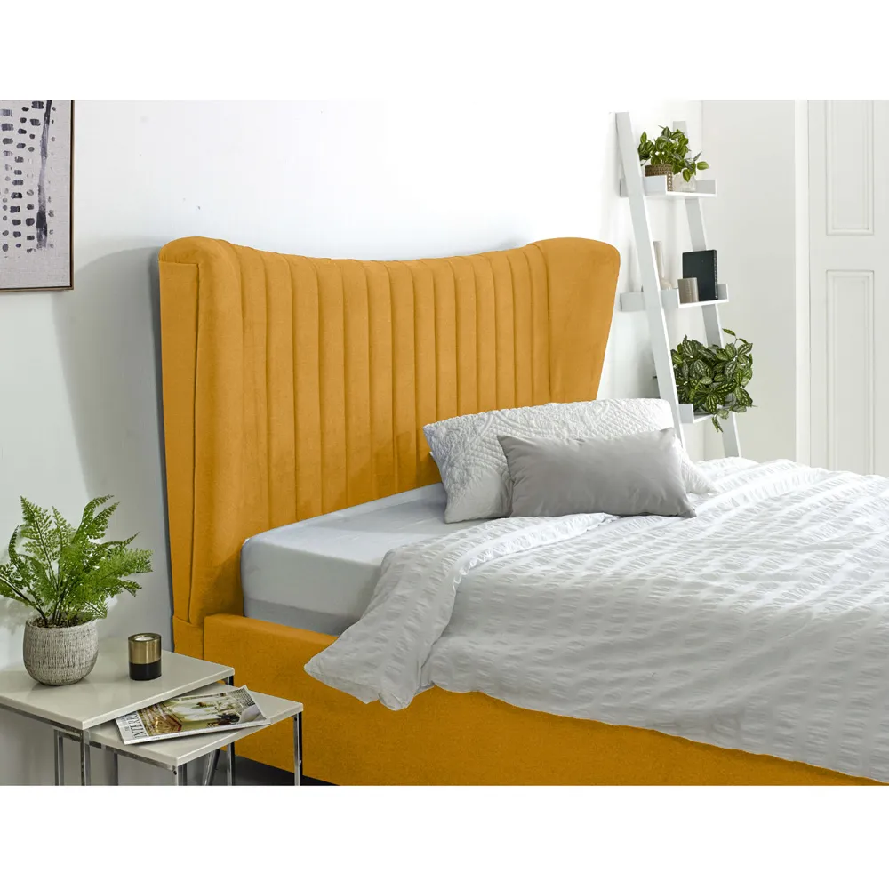 Tatum Small Double Bed Frame with Headboard - Orange, Velvet