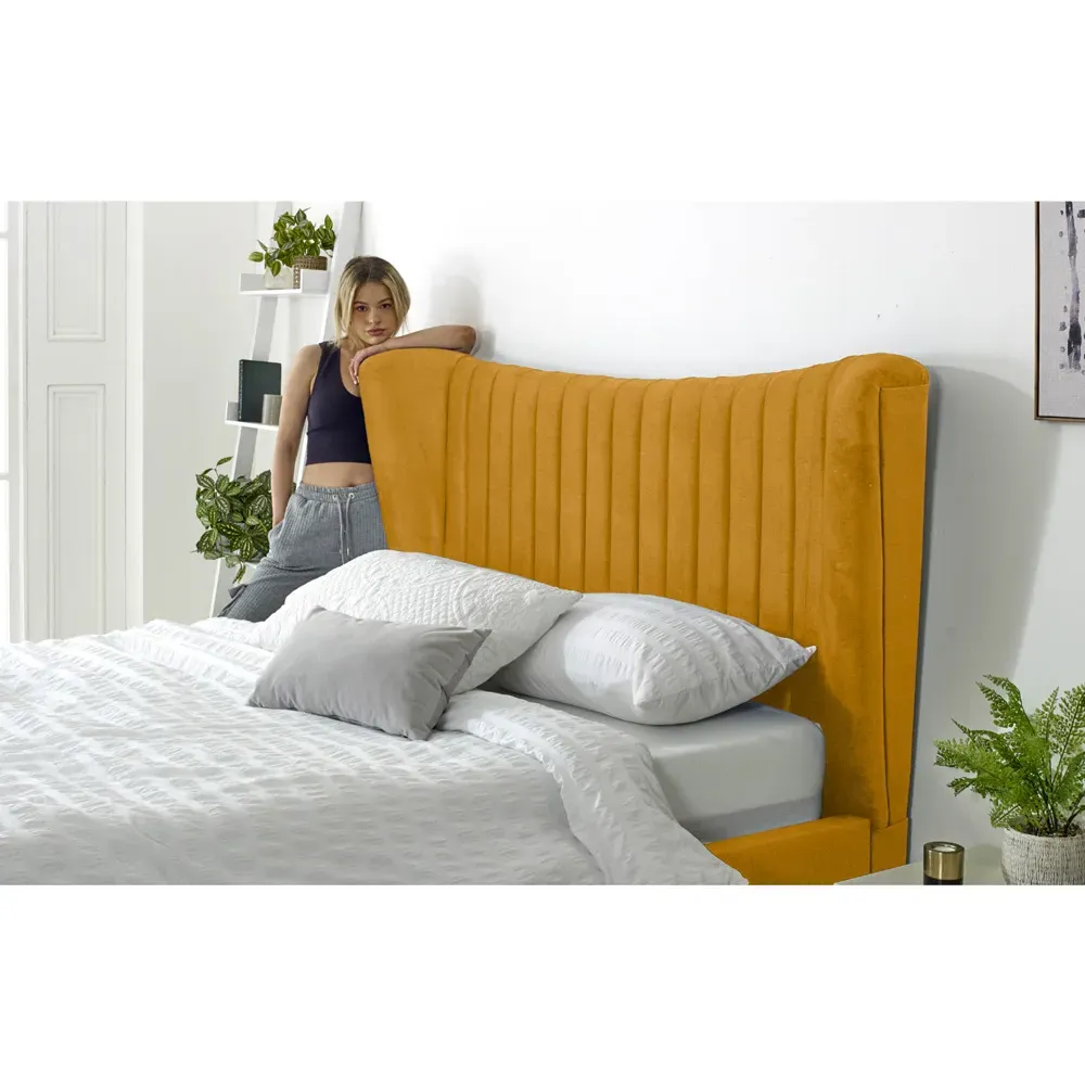 Tatum Small Double Bed Frame with Headboard - Orange, Velvet