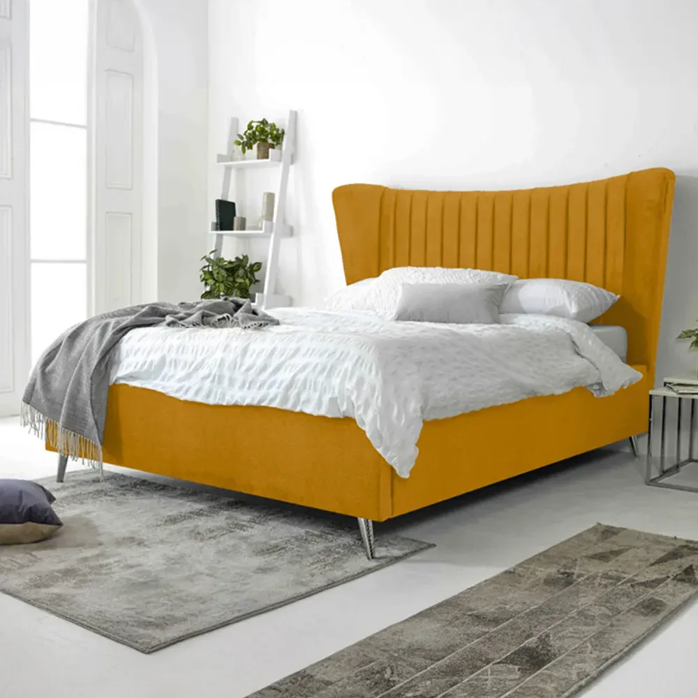 Tatum Small Double Bed Frame with Headboard - Orange, Velvet