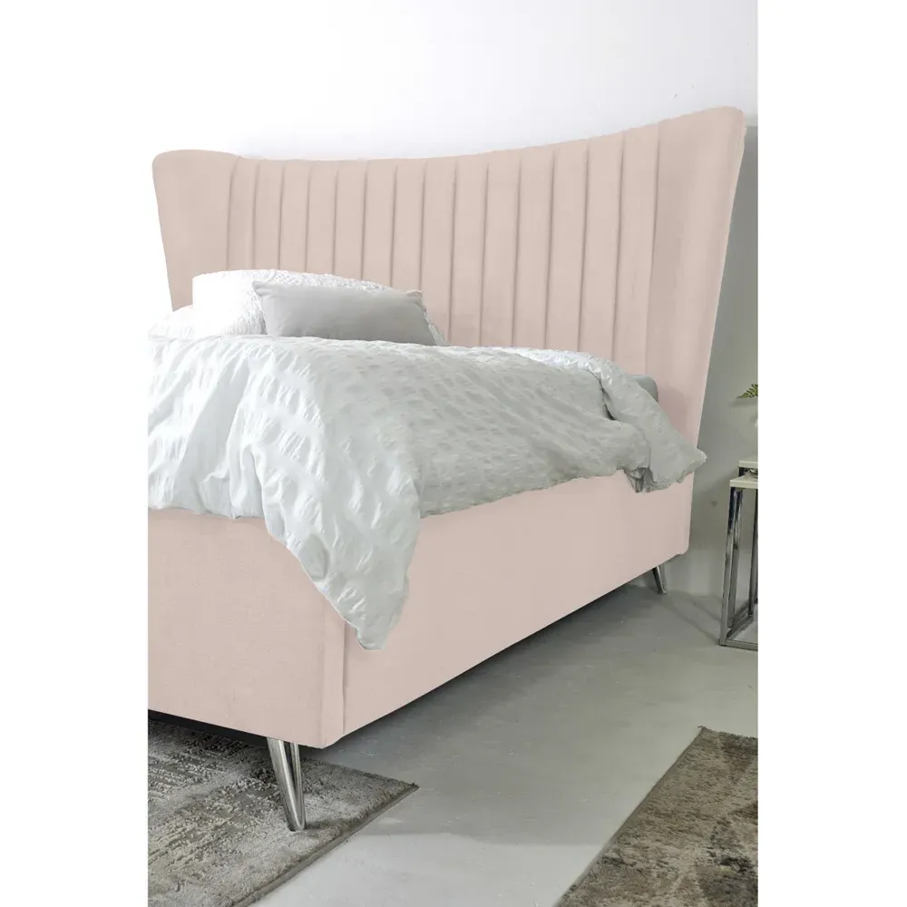 Tatum Small Double Bed Frame with Headboard - Pink, Velvet