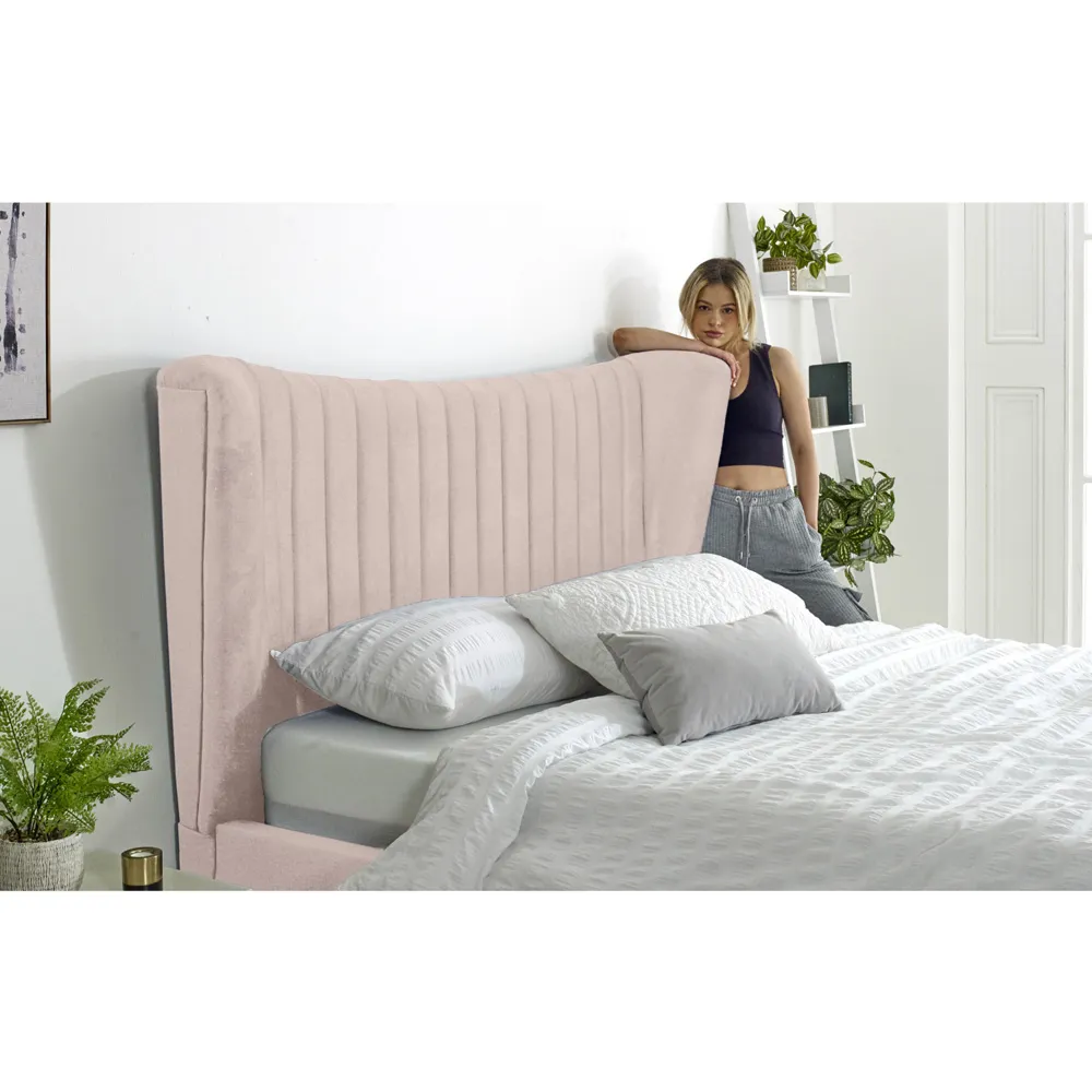 Tatum Small Double Bed Frame with Headboard - Pink, Velvet