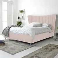 Tatum Small Double Bed Frame with Headboard - Pink, Velvet