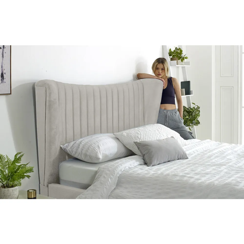 Tatum Small Double Bed Frame with Headboard - Silver, Velvet