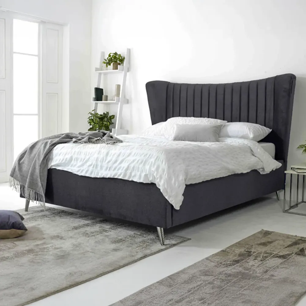 Tatum Super King Bed Frame with Headboard - Grey, Velvet
