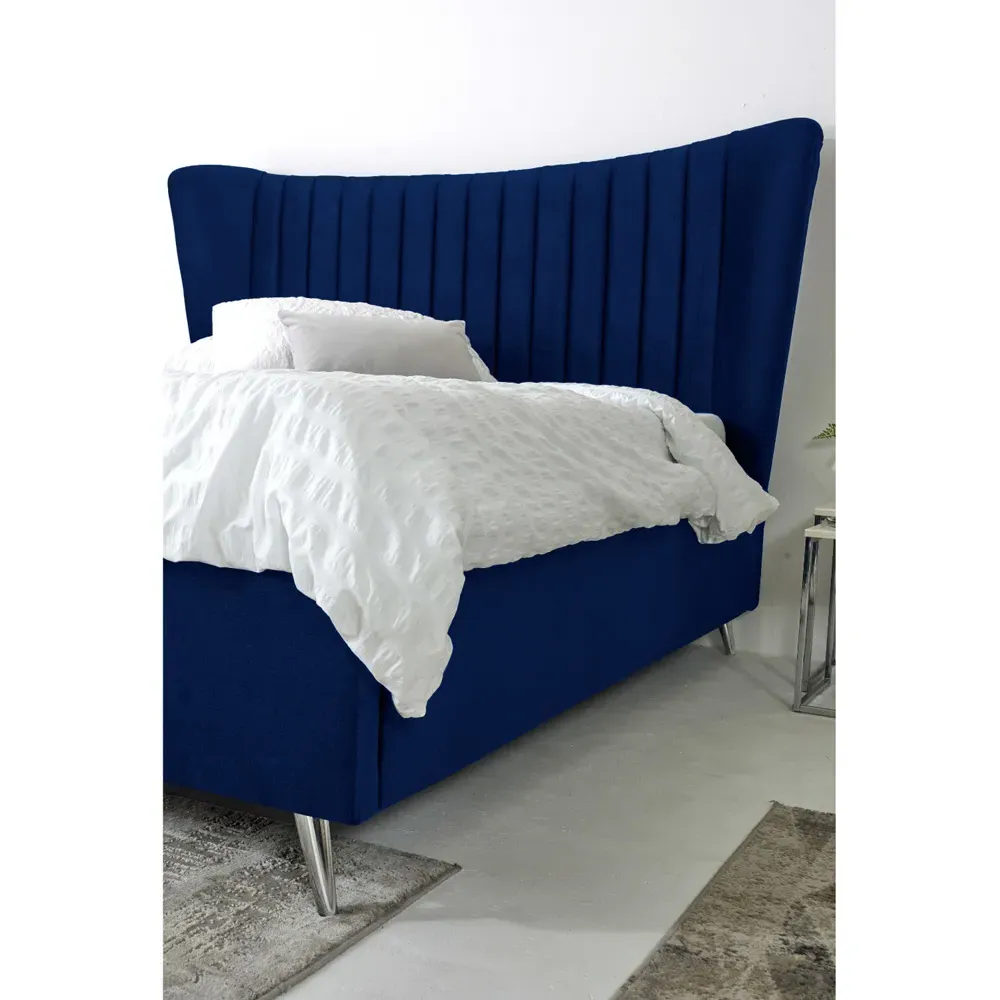 Tatum Super King Size Bed Frame with Headboard - Blue, Velvet