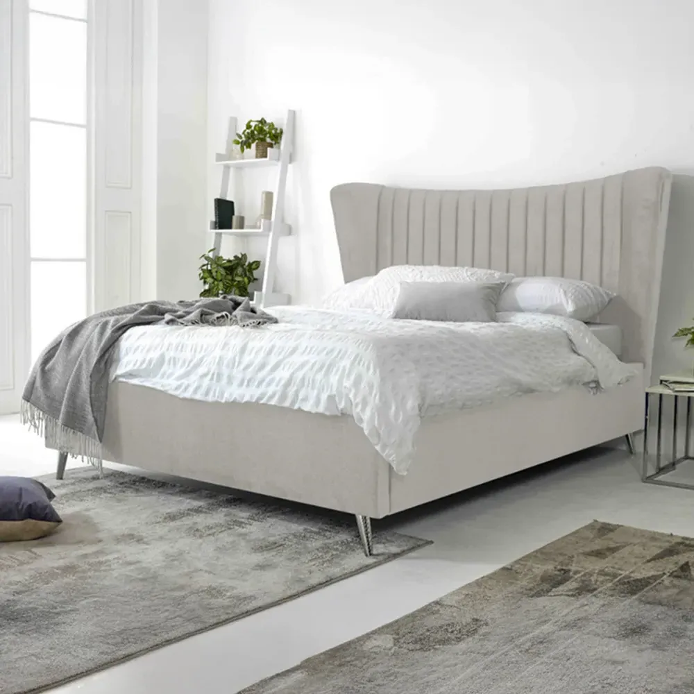 Tatum Super King Size Bed Frame with Headboard - Silver, Velvet