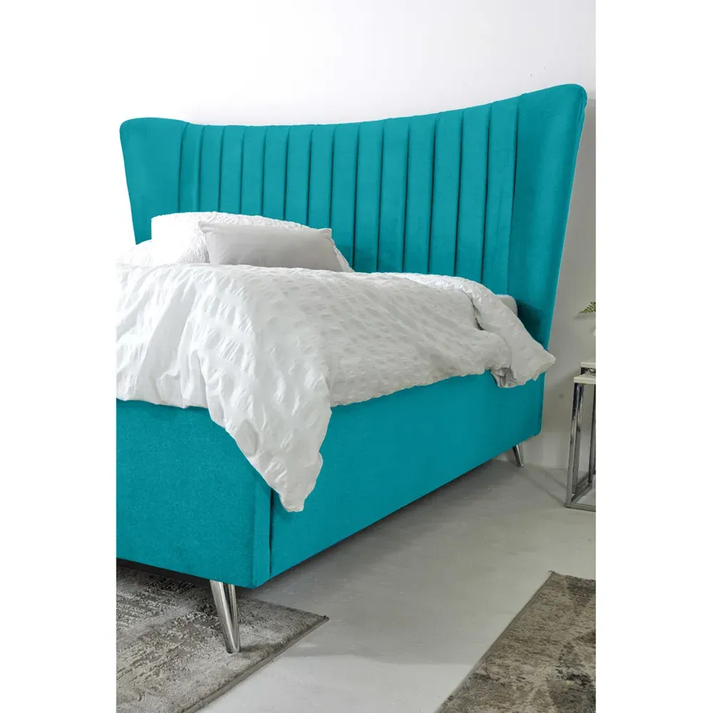 Tatum Super King Size Bed Frame with Headboard - Teal, Velvet