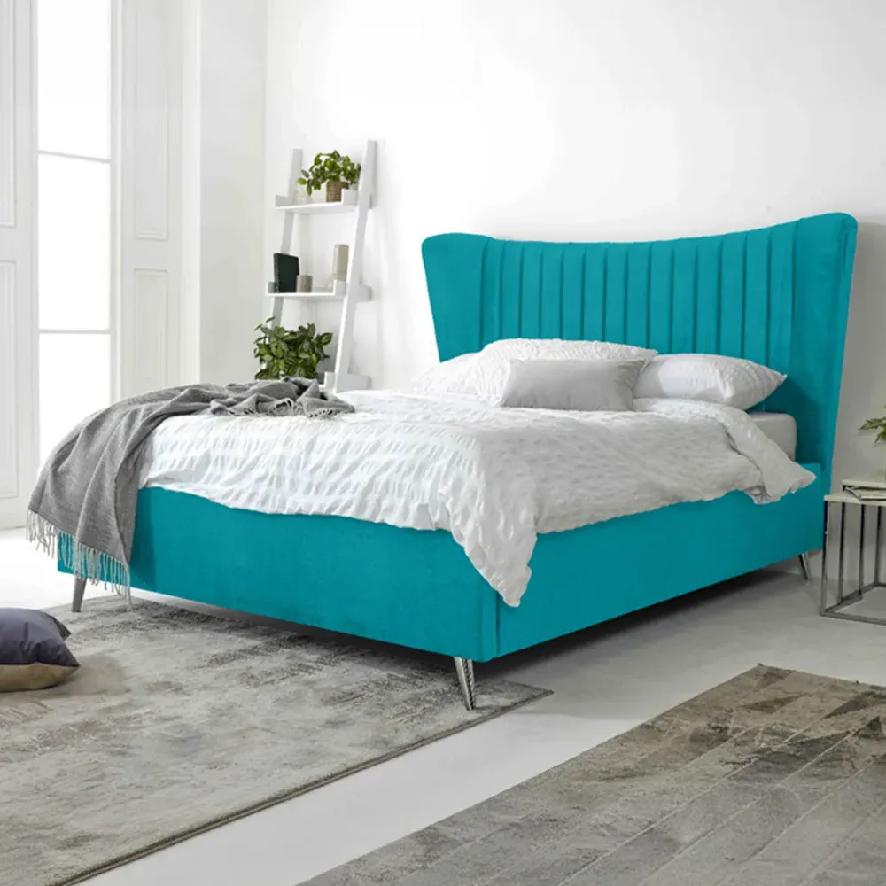 Tatum Super King Size Bed Frame with Headboard - Teal, Velvet