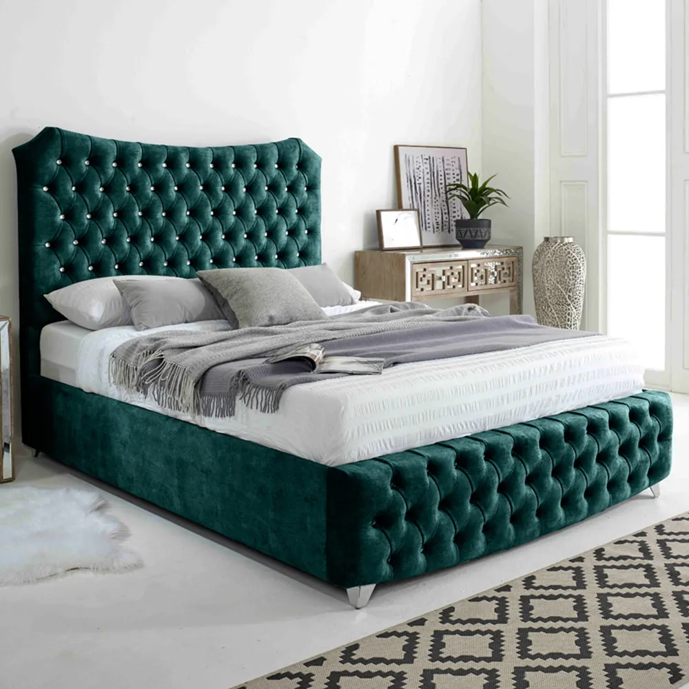Valentino King Size Bed Frame with Chesterfield - Blue