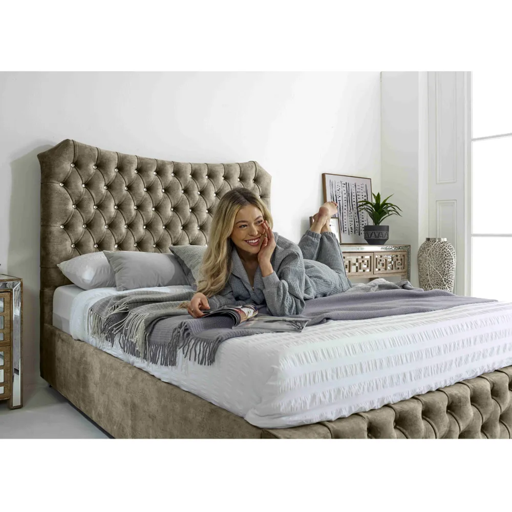 Valentino King Size Bed Frame with Chesterfield Headboard - Cream