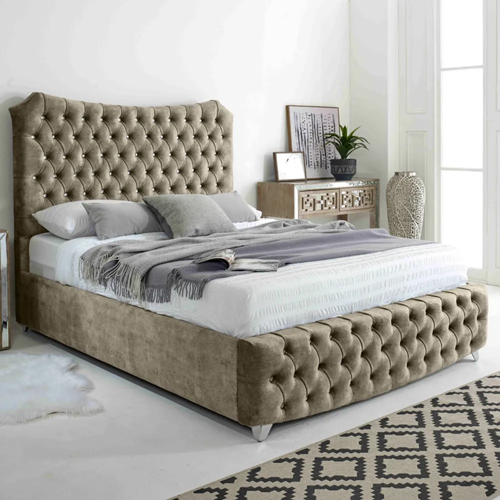 Valentino King Size Bed Frame with Chesterfield Headboard - Cream