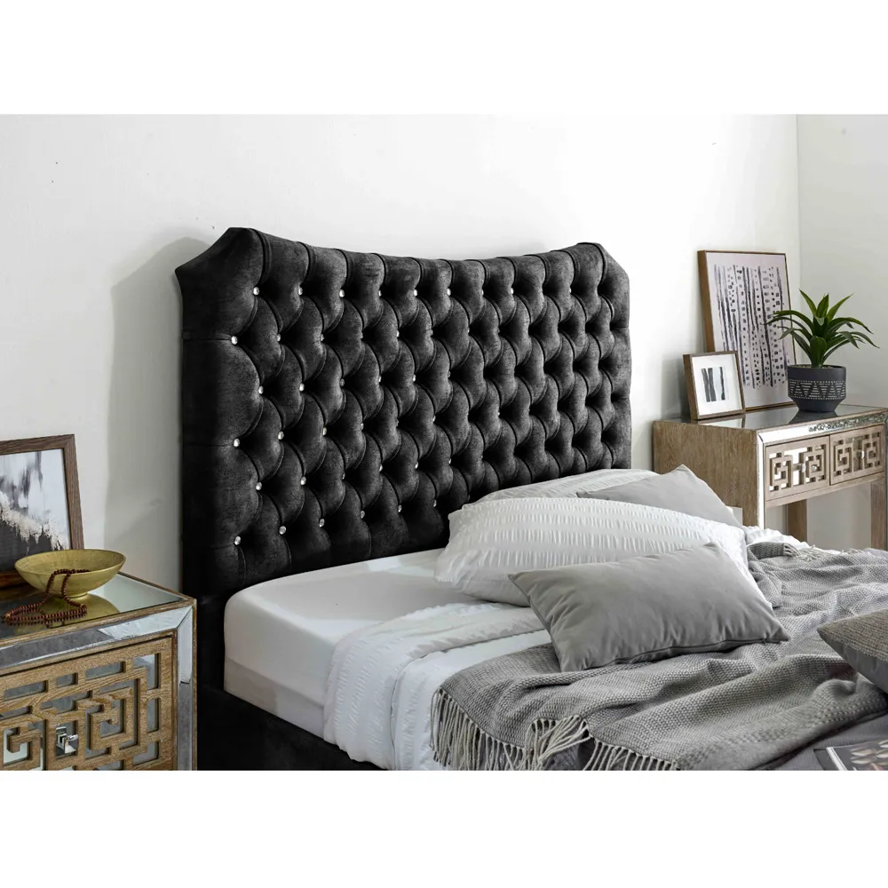 Valentino King Size Bed Frame with Chesterfield Headboard - Grey