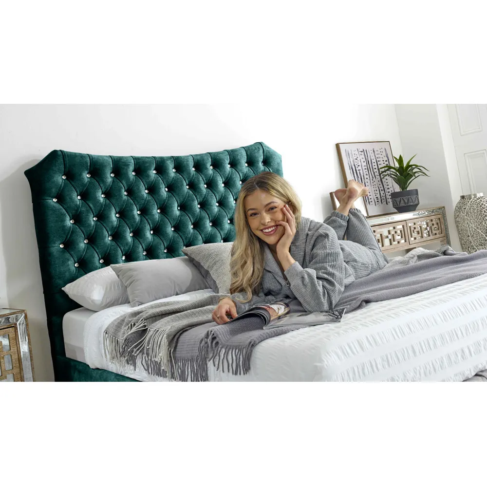 Valentino Small Double Bed Frame with Chesterfield - Blue