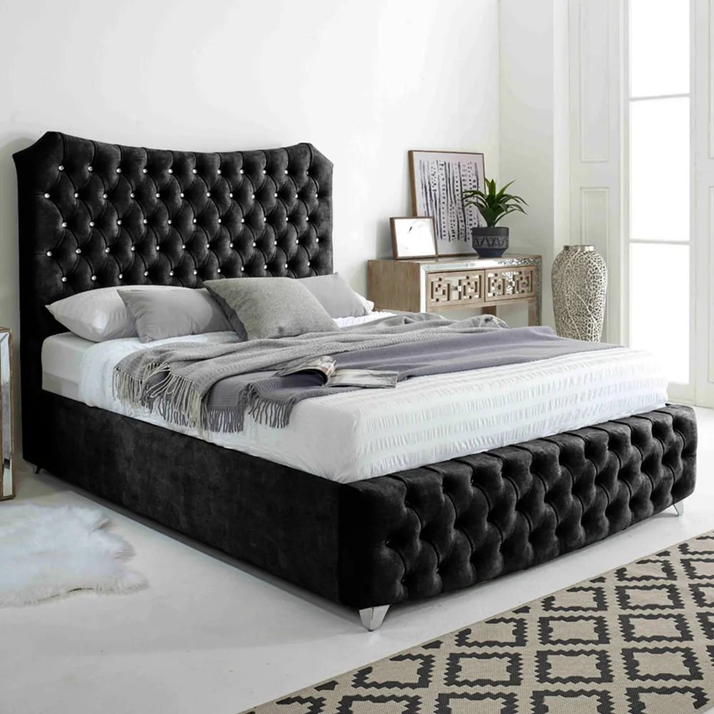 Valentino Small Double Bed Frame with Chesterfield Headboard - Grey