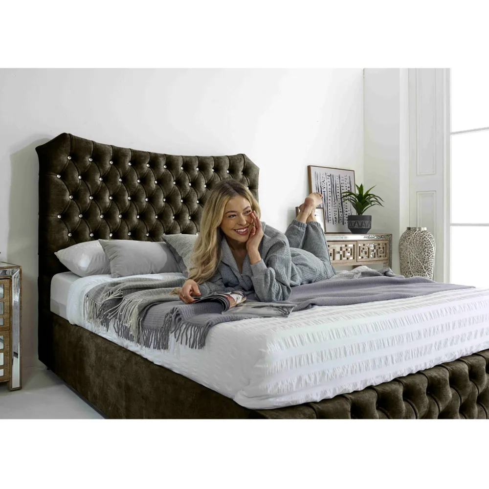 Valentino Super King Bed Frame with Chesterfield Headboard - Cream