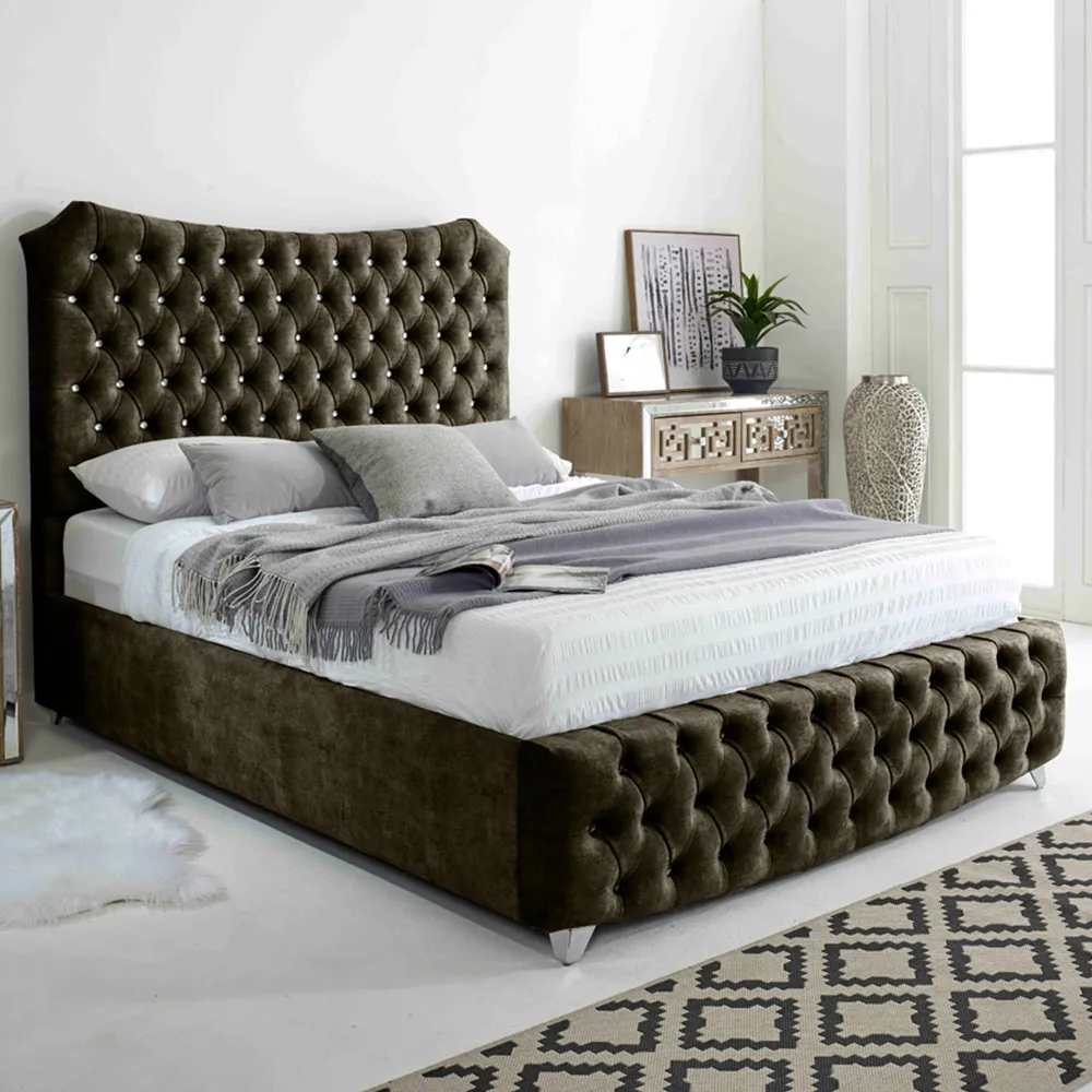 Valentino Super King Bed Frame with Chesterfield Headboard - Cream