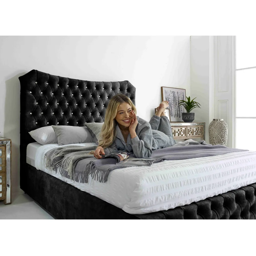 Valentino Super King Bed Frame with Chesterfield Headboard - Grey
