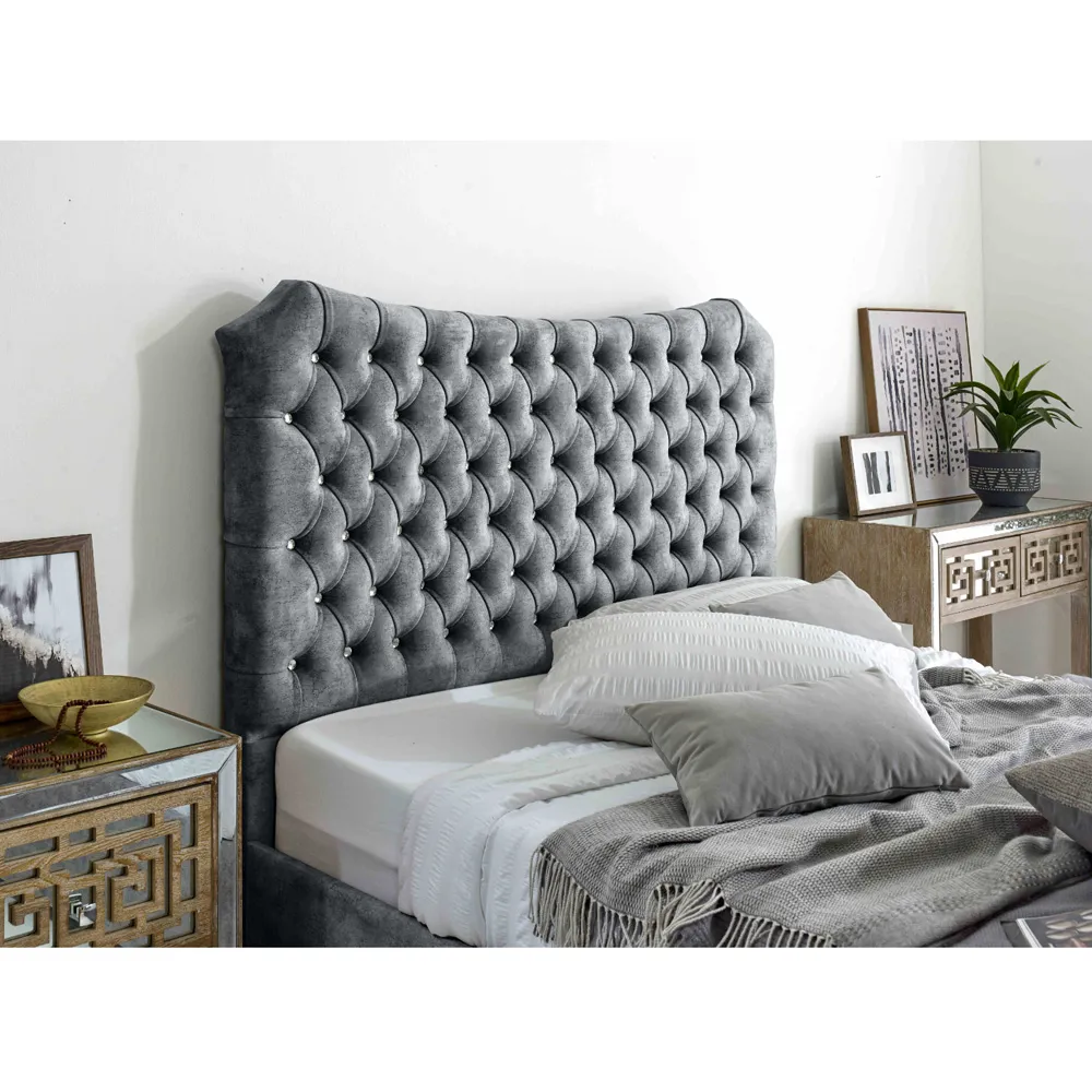 Valentino Super King Bed Frame with Chesterfield Headboard - Silver