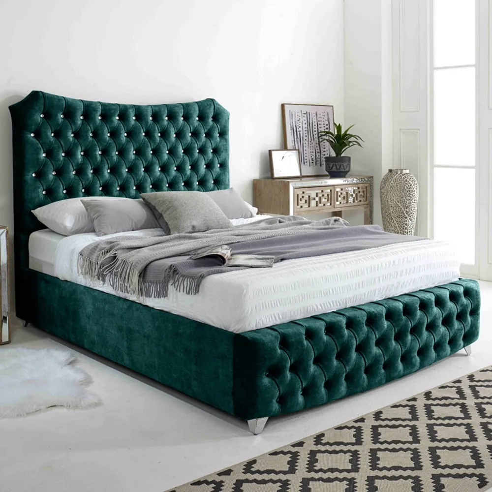 Valentino Super King Size Bed Frame with Chesterfield - Blue